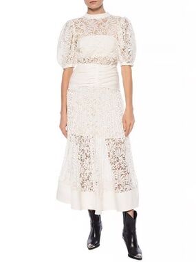 Vintage-Inspired Lace Midi Wedding Dress – Cream/Off-White